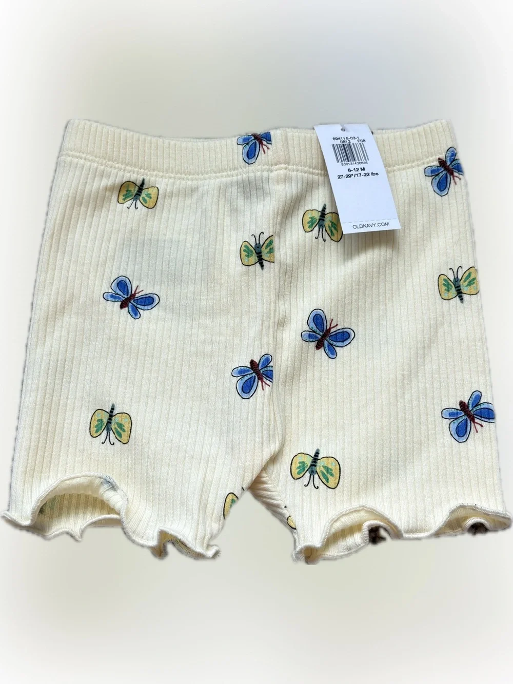 Old Navy Yellow Ribbed Baby Shorts with Blue & Yellow Butterflies